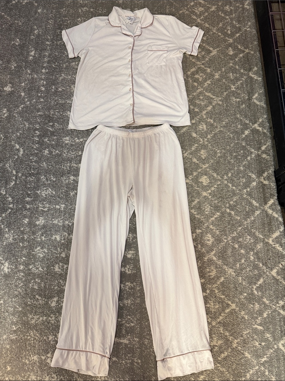 Nicole Miller Pale Pink Short-Sleeve Pajama Set with Contrast Trim